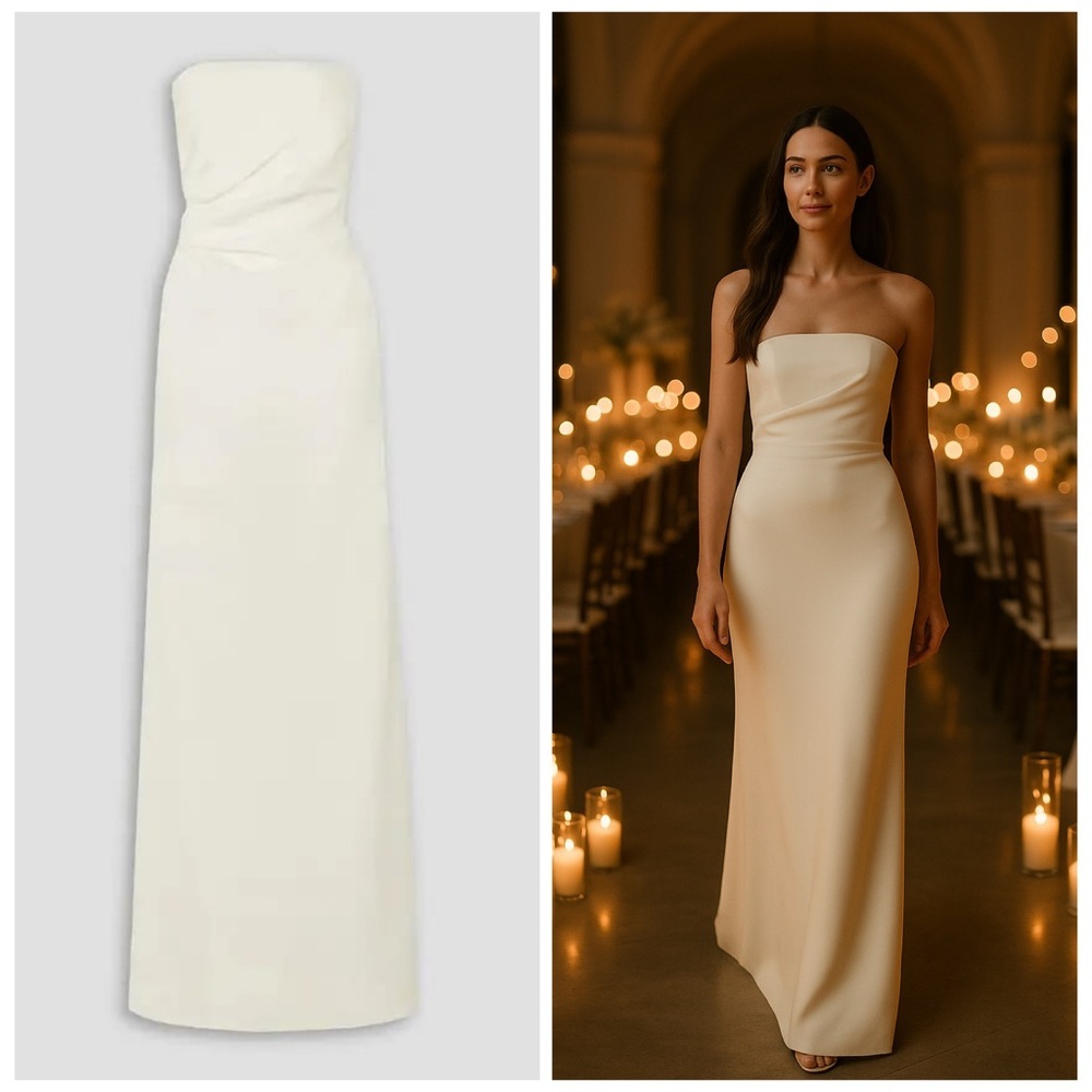 CHRISTOPHER ESBER dress silk strapless maxi gathered column wedding bride 6 NWT